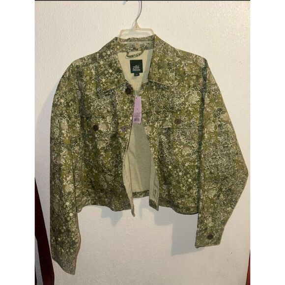 229 Wild Fable Green Floral Cropped Denim Jacket - Picture 5 of 5